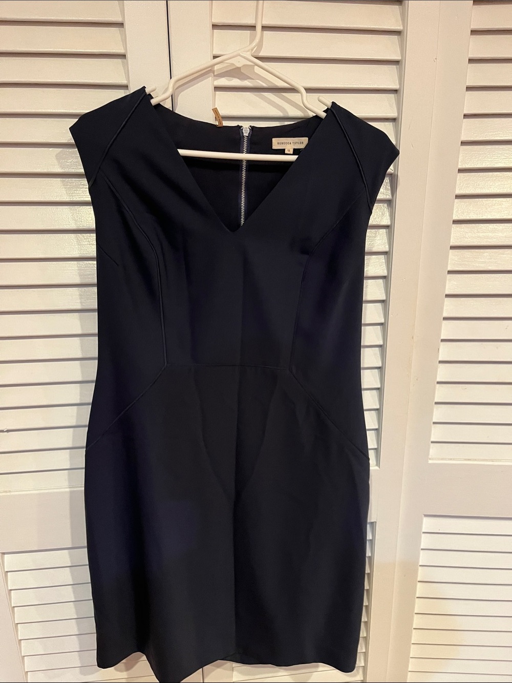 Rebecca Taylor Black V-Neck Structured Midi Dress